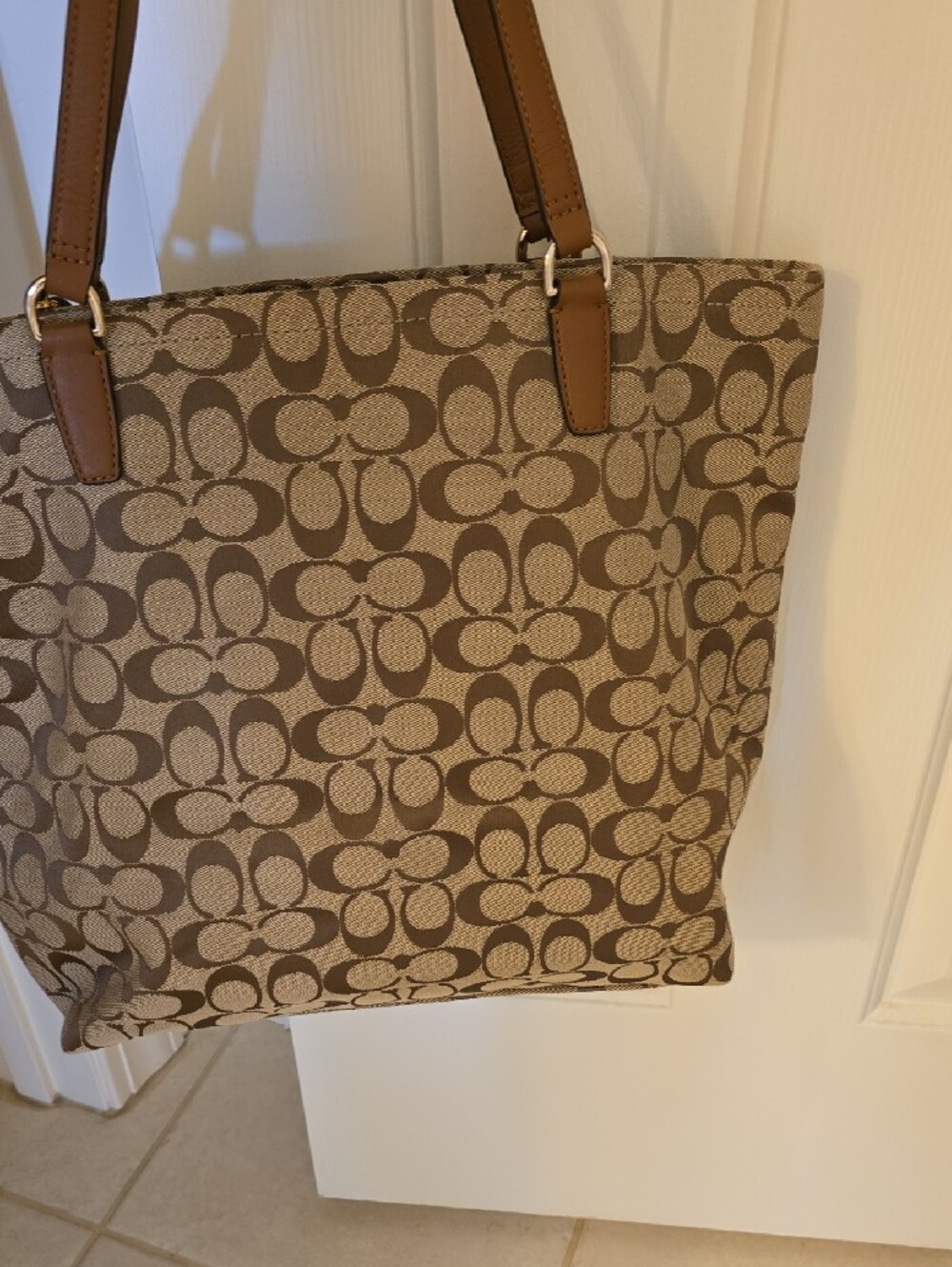 Coach Tan Signature Canvas Tote with Pink Center Panel - Picture 5 of 8